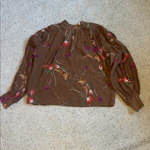 H&M Brown Floral Blouse with Purple and Red Accents